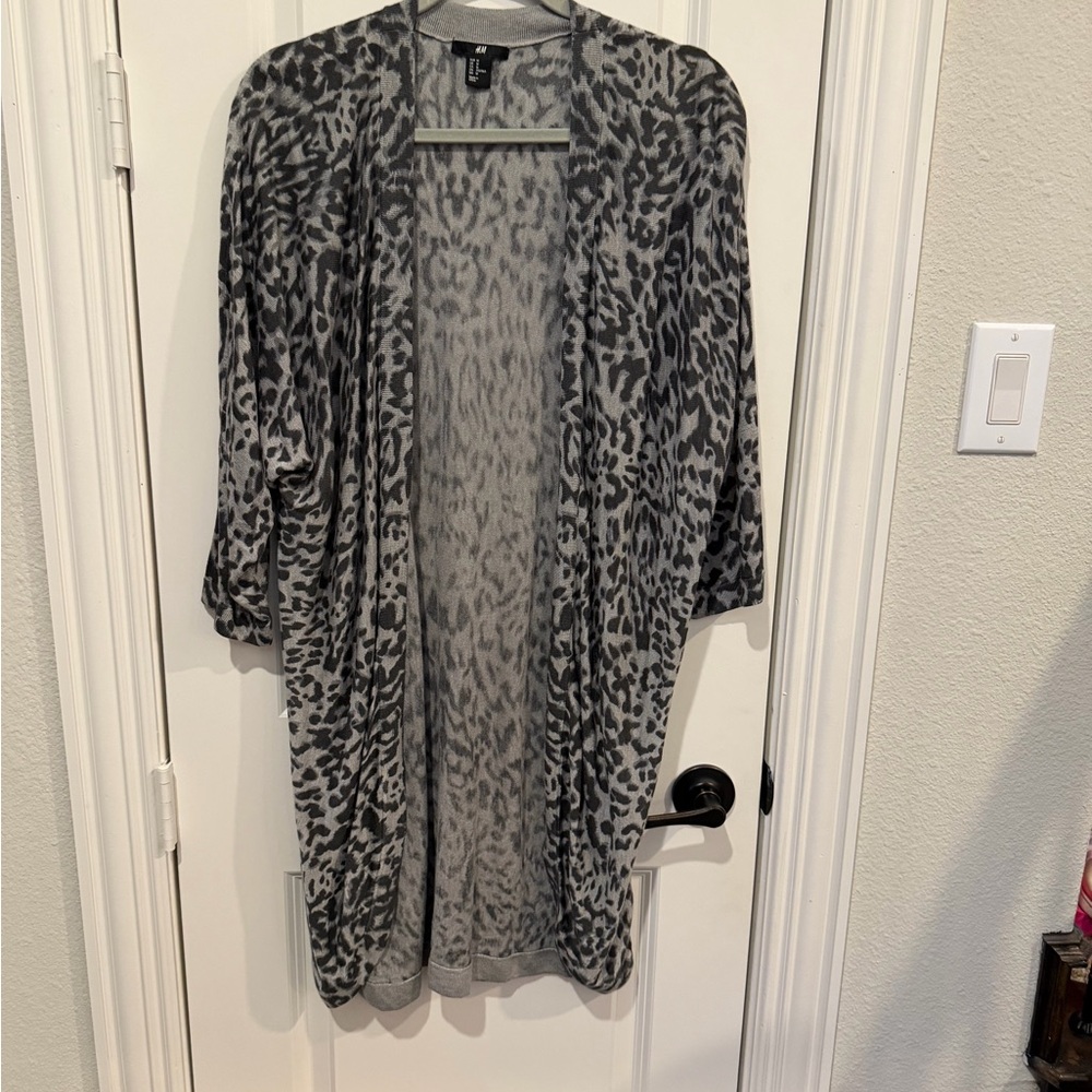 Gray Leopard Print Cardigan